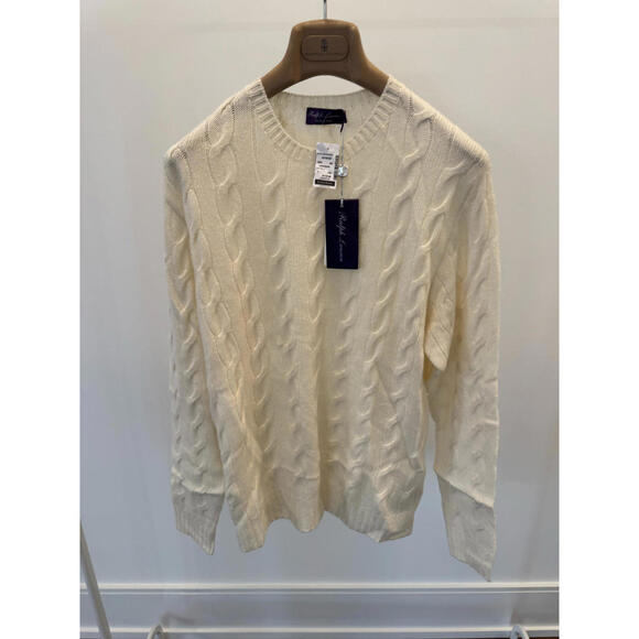 Ralph Lauren Purple Label Other - BRAND NEW Ralph Lauren Purple Label Whit 100% Cashmere Cable Knit Sweater Size L
